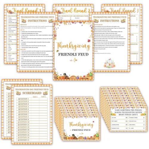 Thanksgiving Friendly Feud Game, Happy Thanksgiving Trivia Feud Quiz, Fall Harvest Board Game for Adults Family, Fall Holiday Party Activities Decorations, Autumn Party Supplies & Favors -04