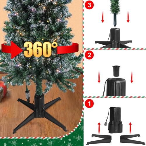 Stright 360 Degree Rotating Christmas Tree Stand, Revolving Artificial Tree Base for Tree Up to 7.5FT, Spinning Christmas Tree Stand with 2 Settings Trunk Diameter and One Built-in Electrical Outlet