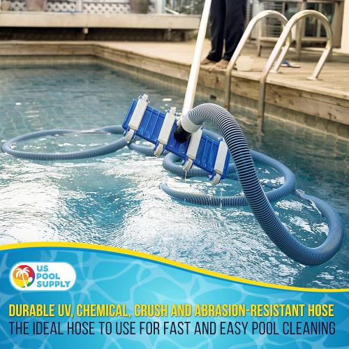 U.S. Pool Supply Pool Vacuum Hose - 1-1/2 x 50' Professional Heavy Duty Pool Hose for Inground, Spiral Wound with Kink-Free Swivel Cuff - Connect to Vacuum Heads, Skimmer, Cleaner, Filter Pump Inlet