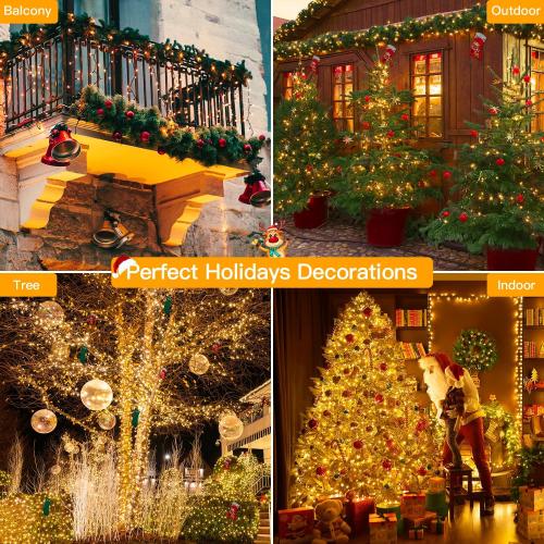 Ollny Christmas Lights 262FT 800LED, Plug-in Outside Tree Lights with Timer and 8 Modes, Remote Control Waterproof Dimmable Outdoor String Light for House Yard Patio Xmas Decorations(Warm White)