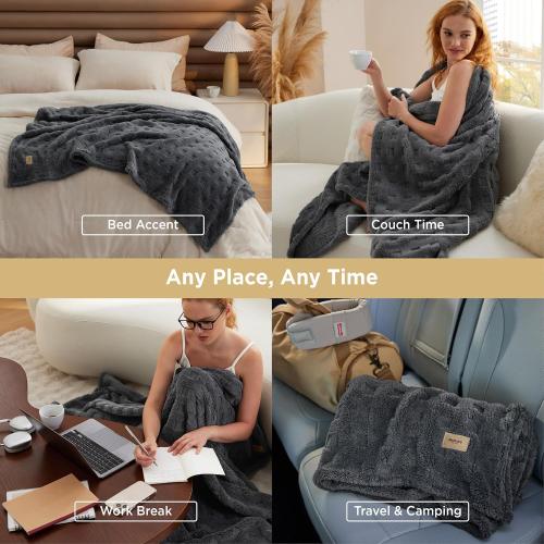 Bedsure Waffle Throw Blanket for Couch - Dark Grey GentleSoft Fluffy Checkered Blanket for Sofa Bed Room Decor, Super Cozy Fleece Throw for Women, Warm Cute All Season Gift, 50x60 Inches