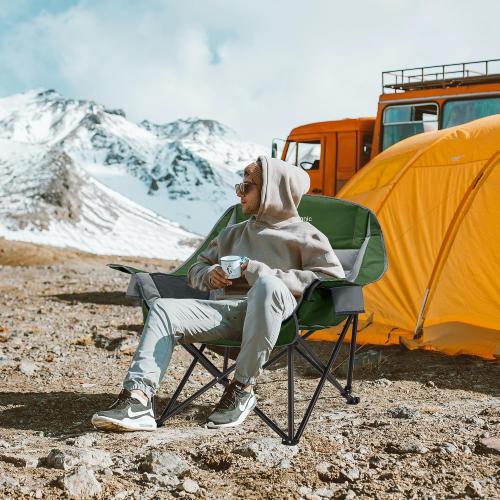 Grey and Green Oversized Camping Chair, Portable Folding Camping Chairs with Side Pocket, Cup Holder and Carry Bag, Heavy Duty Outdoor Camping Chairs for Adults, Fishing, Sports, Trip, up to 400lbs, Style 7