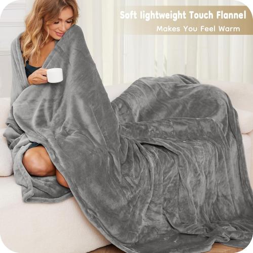 LaffyLo Electric Heated Blanket Full Size 72 x 84, Ultra Soft Flannel Heating Blanket with 4 Heat Settings, 10-Hour Auto Shutoff, ETL Listed Overheat Protection, Machine Washable, Light Grey