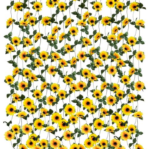 Uieke 10 Pack Artificial Sunflower Garland, 8.2ft/Pcs Silk Sunflowers with Green Leaves, Flowers Vines for Room Home Kitchen Garden Wedding Arch Bridal Baby Shower Party Outdoor Decor