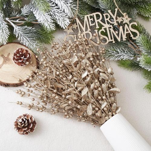 24-Pack Christmas Tree Picks Ornaments, Artificial Glitter Berry Stem Glittery Twigs Ornaments for Christmas Tree Decorations, Small Vase, Holiday, Wedding, Party Decorations (Champagne)