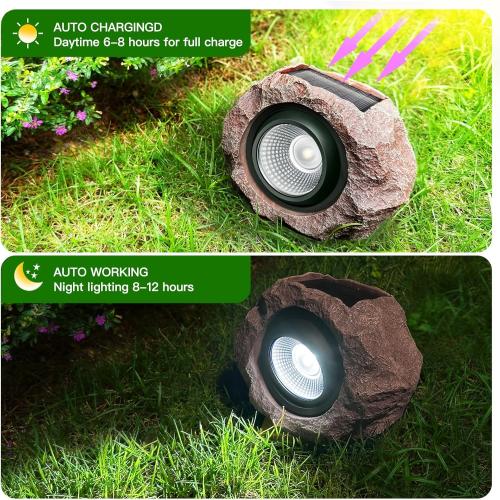 Timeflies Solar Rock Lights Outdoor, 2 Pack Super Bright Solar Spot Lights Outdoor IP65 Waterproof Solar Yard Lights, Auto On/Off Garden Decor for Outside Paths, Sidewalks, Yards, Landscapes, Patios