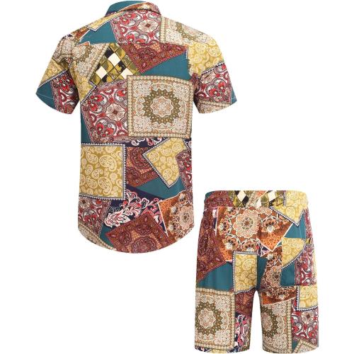 COOFANDY Men's Hawaiian 2 Piece Outfits Summer Beach Matching Set Flower Shirt and Shorts Tropical Vacation Set