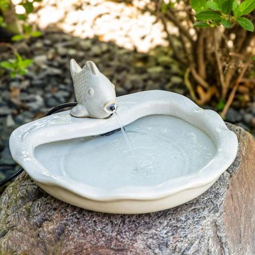 Sunnydaze Glazed Ceramic Fish 7-Inch Outdoor Garden Fountain - Outdoor Tabletop Fountain for Patio, Deck, Garden