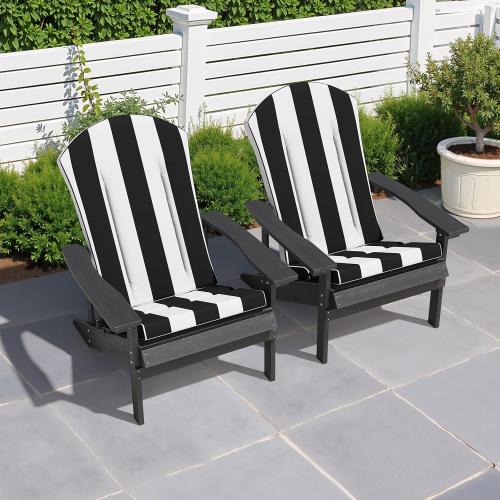 Crestlive Products 50x20 Inch Adirondack Chair Cushions Set of 2 Outdoor Rocking Chair Cushions Waterproof Fade Resistant High Back Patio Replacement Cushions, Black Stripe