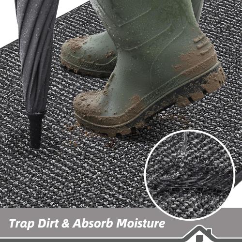 Dirt Trapper Door Mat Non-Slip Washable Doormats Entrance Mat, Dirt Resistant and Absorbent Welcome Mat, Low Profile Floor Mats for Front Back Door and Entryway, Charcoal