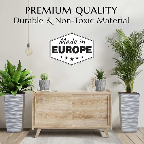 Mueller M-Resin Heavy Duty Tall Planters for Outdoor Plants, Indoor Grande Plant Pots, Boxes, Trees, Flower Pots, 2-Piece Set, 24”, Modern Design, Built-in Drainage, Front Porch Decor, Light Gray