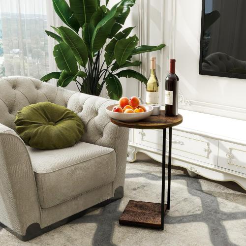 Set of 2 Color Brown  C Table End Table Set of 2,C Shaped End Table for Round,Round Side Table is Suitable for Living Room and Bedroom.(Brown)