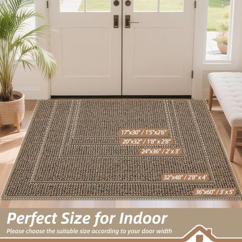 BEQHAUSE Dirt Trapper Door Mat 24 x 36, Non-Slip Washable Doormats Entrance Mat, Dirt Resistant and Absorbent Welcome Mat, Low Profile Floor Mats for Front Back Door and Entryway, Beige