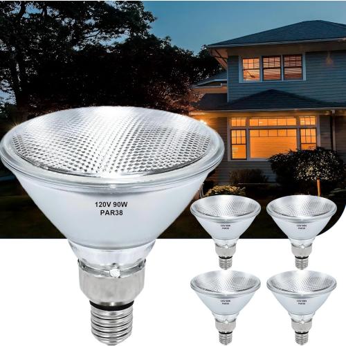 PAR38 Halogen Flood Light Bulbs 4 Pcs, 90W Equivalent, 120V, E26 Base, 2700K Warm White Light for Indoor and Outdoor