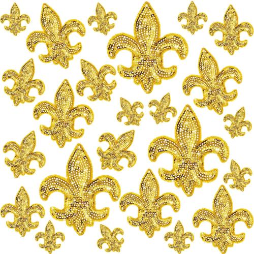 Daifunli 24 Pcs Sequin Iron on Patches, 4 Sizes Fleur, Classic, Gold