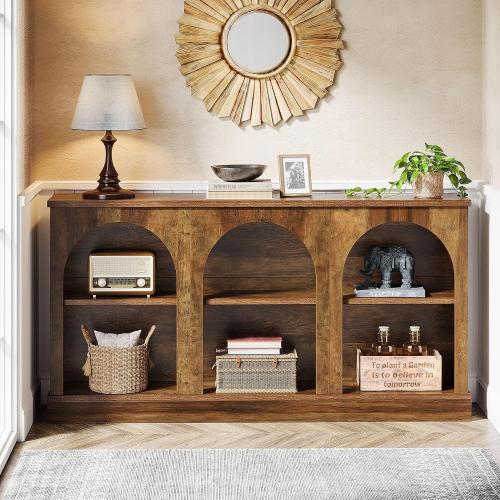 Console Table, Long Entryway Table with 3 Tier Storage, Wooden Rectangular Sofa Table Behind The Couch for Entrance, Hallway, Living Room, Brown