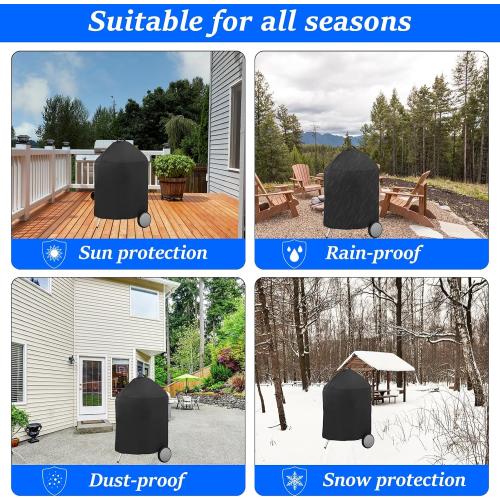 Round BBQ Grill Cover for 18 Inch Charcoal Grills Waterproof, Fade Resistant, UV Resistant Kettle BBQ Grill Cover with Hook & Loop Strap, Dome Smoker Cover, Black (18in)