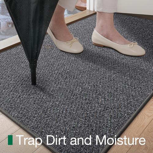 LUMI Ultra Thin Indoor Door Mat for Entrance 48x72, Non Slip Entryway Mat, Low Profile Doormat, Unique Herringbone Design Carpet for Inside, Patio, Porch, Dark Gray