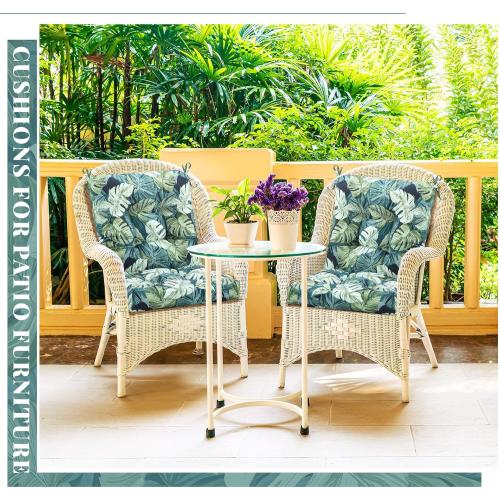 Marsui 4 Pcs Outdoor Indoor High Back Chair Cushions Patio Furniture Tufted Pillow with Ties Water-Resistant Replacement Outdoor Rocking Chair Cushions, 42 x 21 Inches (Green,Leaves)