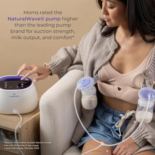 Lansinoh NaturalWave Double Electric Breast Pump White/Purple | Hospital-Grade Suction with 12 Levels, 5 Flange Sizes & Baby-Mimicking Motion | Breastfeeding Essentials for Pumping Moms