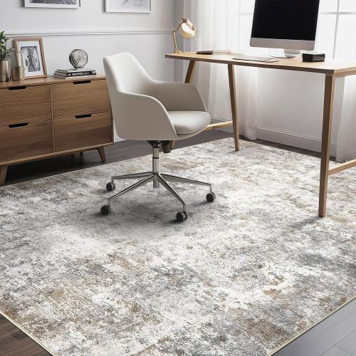 UERMEI 7x9 Area Rug Living Room Rugs - Washable Neutral Modern Abstract Soft Thin Large Rug Indoor Floor No Slip Rug Carpet for Bedroom Under Dining Table Home Office Decor - Brown Grey