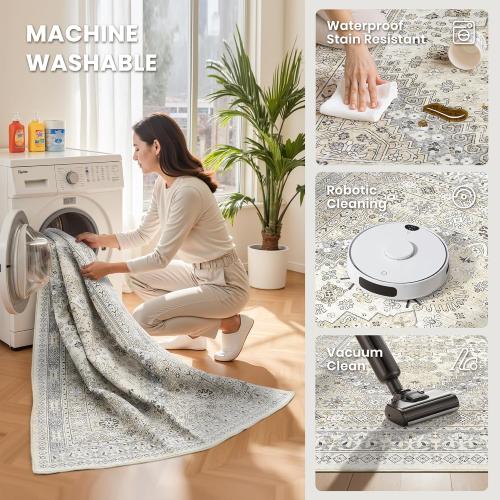 zesthome Size 9x12 Color  beige Area Rugs,Stain Resistant Washable Rug,Ultra-Thin Rugs for Living Room,Bedroom,Non-Slip Backing Home Decor Large Area Rug (Beige,9'x12')