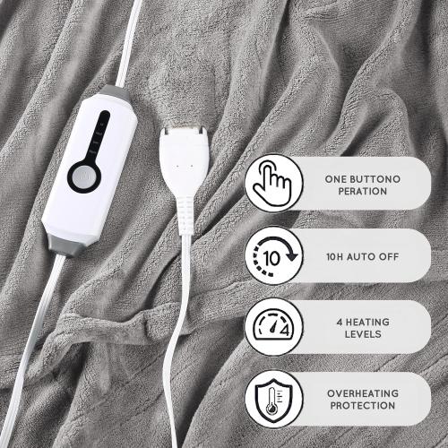 Size 72x84 Color Grey Electric Heated Blanket 72x84 Full Size with 4 Heating Levels and 10 Hours Auto-Off Large Oversized Heating Blanket with Soft Plush Fabric for Bedding - Gray
