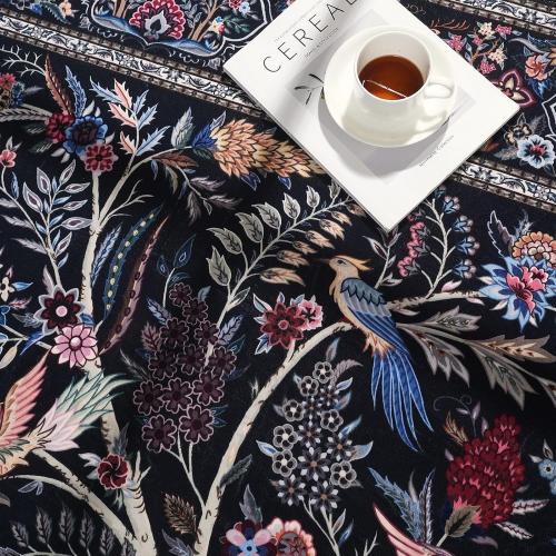 Vibrant Tree of Life-Patterned Vintage Washable Rugs Non Slip Low Pile Small Carpet for Bedroom Bedside Kids Room Office Dining Room, Black