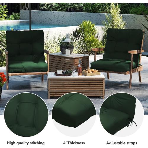 Outdoor High Back Chair Cushions 42x 21 x 4, Waterproof Patio Chair Cushions, Fade Resistant Seat Cushion for Outdoor Furniture, Porch, Balcony and Indoor (Dark Green, 2)
