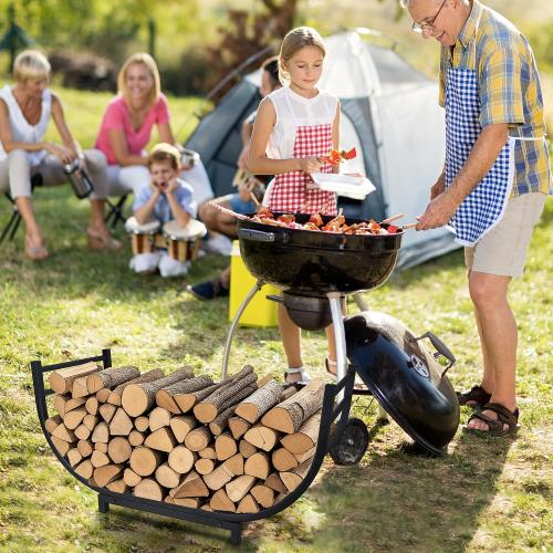facka Curved Firewood Rack, 30 Inch Indoor Outdoor Log Firewood Holder, Metal Fireplace Wood Storage, Waterproof & Rustproof