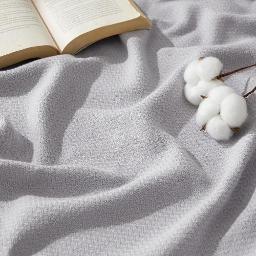 Bedsure 100% Cotton Blanket, Herringbone Weave, Queen Size, Cool Grey