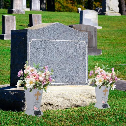 DAMEING Cemetery Vase for Grave, Cemetery Decorations for Grave, Solar Lights Cross Grave Flower Vases for Cemetery, Tomb Decoration Memorial Gift for Lost Loved One