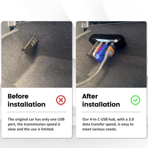 Glove Box USB Hub for Tesla Model Y 2021-2024 and Model 3 2021-2023, 4-in-1 Multiport Glovebox Docking Station Accessories for Dashcam Flash Drive Charger Data Transfer Games Music