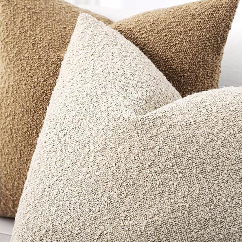 Boucle Decorative Throw Pillow Covers for Couch Set of 2, 16x16 inches, Beige