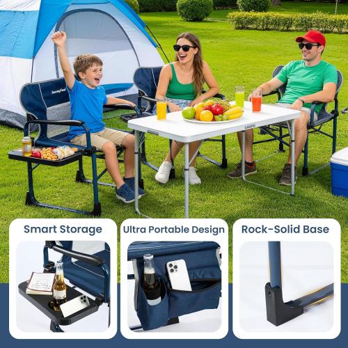 SUNNYFEEL Camping Directors Chair Aluminum Oversized Portable Folding Chair with Side Pocket and Adjustable Side Table for Beach, Fishing, Trip, Picnic, Lawn, Concert Outdoor Foldable Camp Chairs