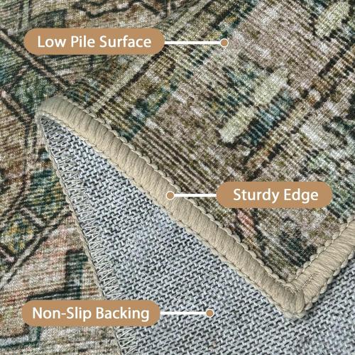 GENIMO Runner Rug 2x5, Non Slip Vintage Hallway Runner Rugs, Low Pile Lightweight Machine Washable Mat for Hallway, Entryway, Bedroom, Kitchen and Corridor, Blue Blush