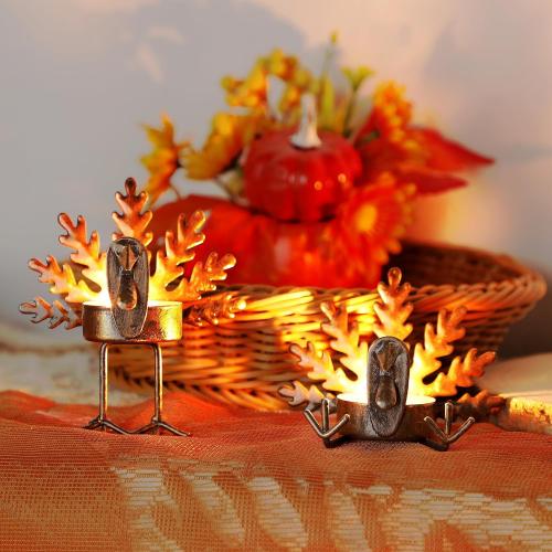 FORUP 12 Pack Metal Turkey Tea Light Candle Holders, Thanksgiving Candle Holder, Thanksgiving Home Table Decoration
