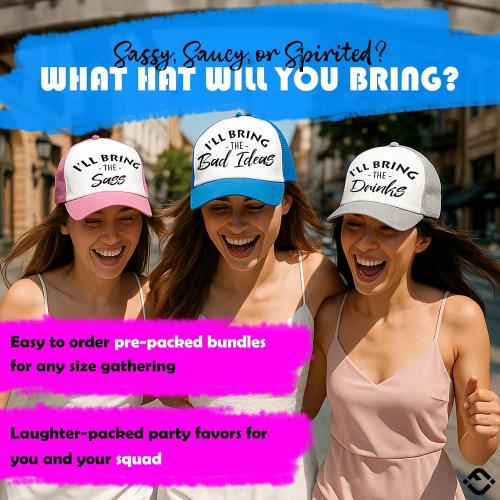 9 units Funky Junque Women's Funny Trucker Hats: Adult Humor for Bachelorette, Girls Trips & Festivals - Mesh Hat - I'll Bring The's