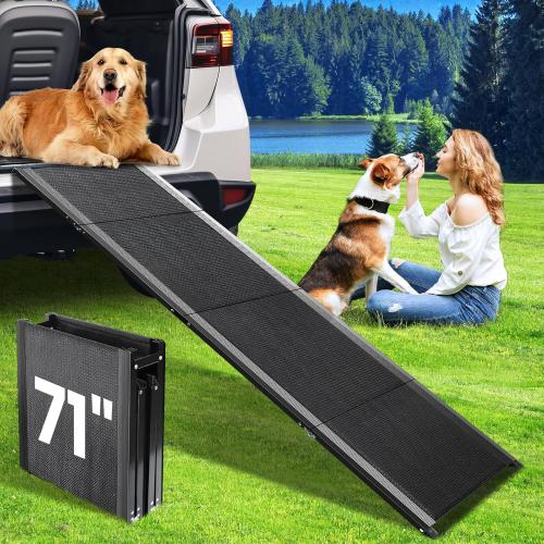 Dog Ramp for Car, 71''x 17'' Extra Long Folding Dog Ramps, Pet Ramp for Large Dogs with Non-Slip Rug Surface, Portable Dog Steps Up to 250LBS, Outdoor Dog Ramp for Car, SUV, Truck