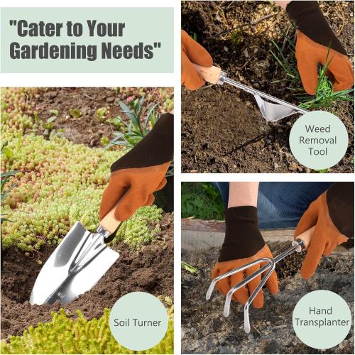 Garden Tools Set 10-Piece, Heavy Duty Stainless Steel Garden Hand Tools with Floral Tote Bag - Rust-Proof Garden Tools for Gardening, Gardening Gifts for Women Mom​