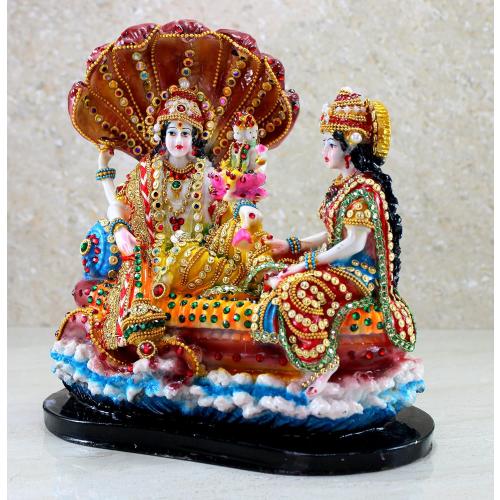Size 10 eSplanade - Resin Lord Vishnu with Laxmi in Ksheer Sagar - Lakshmi Narayan Murti Idol Statue Sculpture - Pooja Articles - Multicolour - 10 Inches