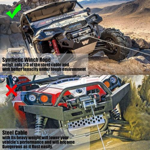 Synthetic Winch Rope-3/16 x 50ft 8,450LBS Winch Line with 4-7/8 Fairlead, Forged Winch Hook and Rubber Stopper, Protective Sleeve Synthetic Winch Cable for 4WD ATV UTV Offroad Vehicles Black