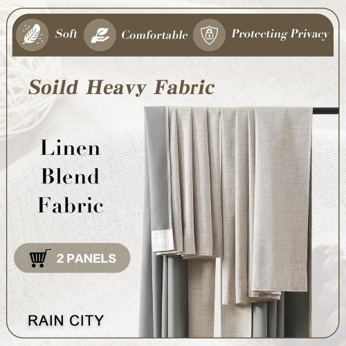 92 Inch Long Curtains Blackout 2 Panels,Custom Made Modern Neutral Soundproof Elegant Decorative Dark Out Linen Cottage Nursery Draperies for Living Room 50x92-in Linen Beige
