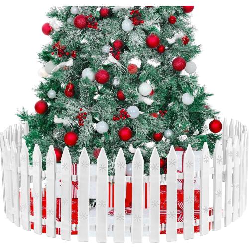URATOT 35 Pieces Christmas Tree Thick White Plastic Picket Fence Christmas Tree Fence for Pets Kids Holiday Party Garden Home Decoration, 12 Inches