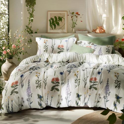 Bedsure Floral Comforter Twin Size, White Breathable Cute Bedding 2 Pcs