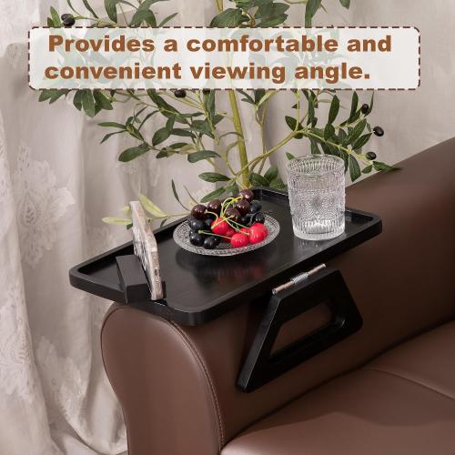 VICTORY RELAX Acacia Wood Arm Table (15.35 D x 9.8 W x 5.7 H), Couch Arm Tray for TV Dinners, Remote, Foldable Armrest Organizer, Rectangular Sofa Armrest Tray - Black