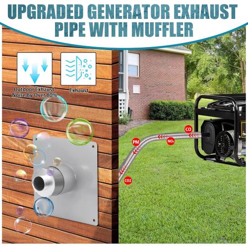 Generator Exhaust Extension Silencer Kit, Portable Generator Muffler Silencer Kit (Must Be Used in Enclosed Spaces) Exhaust Noise Reduce 80% (Silver, 25.53 Hose)