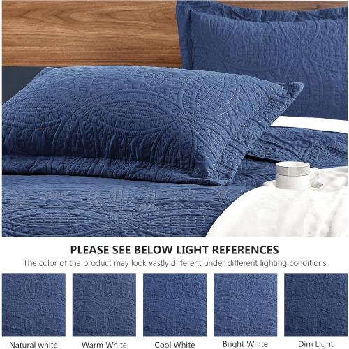 Love's cabin Quilts for Queen Bed Navy Blue Bedspreads - Soft Bed Summer Lightweight Bedspread Comforter - Modern Style Coin Pattern Coverlet for All Season - 3 Pieces (1 Quilt, 2 Pillow Shams)