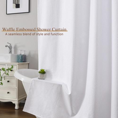 Extra Long White Shower Curtain 96 Inch Long 1 Piece, Waffle Embossed Textured Fabric Shower Curtains for Bathroom Large Hotel, Water Resistant, Machine Washable, 72Wx96L Inches
