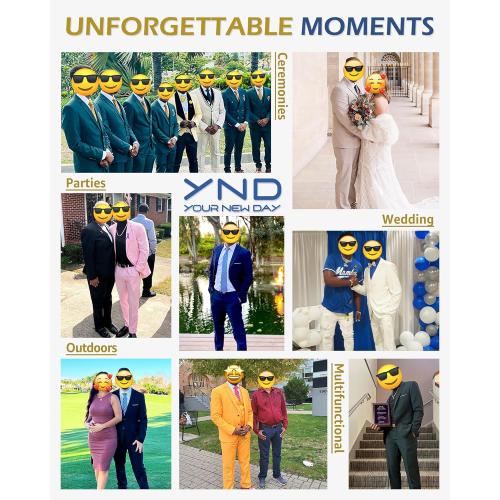 YND Men's 3 Piece Suit Set with Tie, 2 Button Slim Fit Solid Blazer Jacket Vest Pants, Business Wedding Party Suits for Men Grey ? large